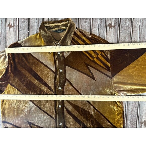 Genelli Silk Blend Velour Disco Retro Geometric Shirt size 3X color gold brown - Picture 4 of 5